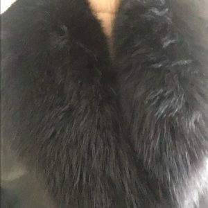 Andrew Marc leather coat with fox fur.